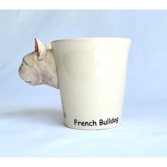 French Bulldog Dog White Coffee Mug Porcelain Hand Painted 3D Animal Shaped - Picture 5 of 8